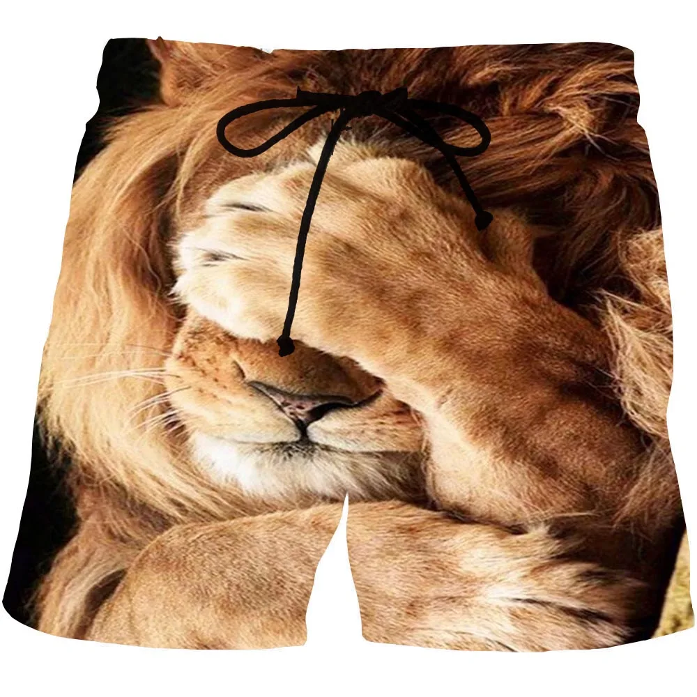 

Men's Animal Graphic Lion Beach Shorts 3D Pattern Predator Boardshorts Men/Women Lions Short Pants shy lion hip hop beach pants