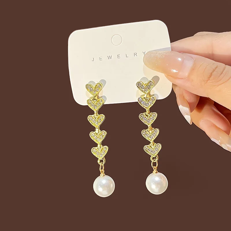 

Charmsmic Long Tassel Full Rhinestone Dangle Earrings Heart Shape Young Office Lady Korean Japan Style Ear Jewelry