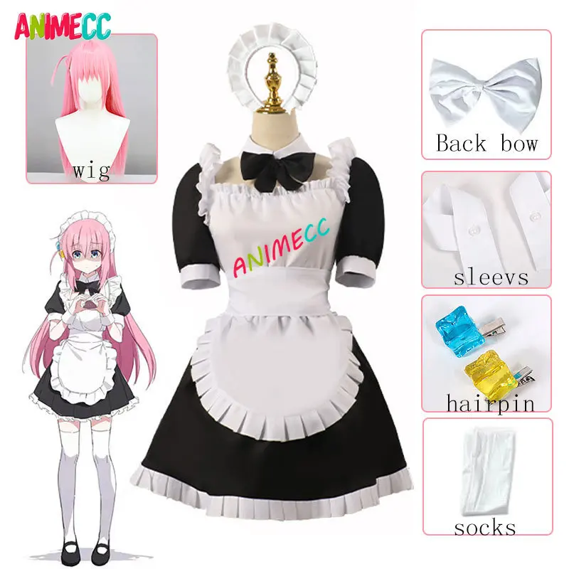 

ANIMECC Goto Hitori Bocchi The Rock Cosplay Costume Wig Anime Goto Maid Uniform Dress Halloween Party for Women Girls XS-XXXL