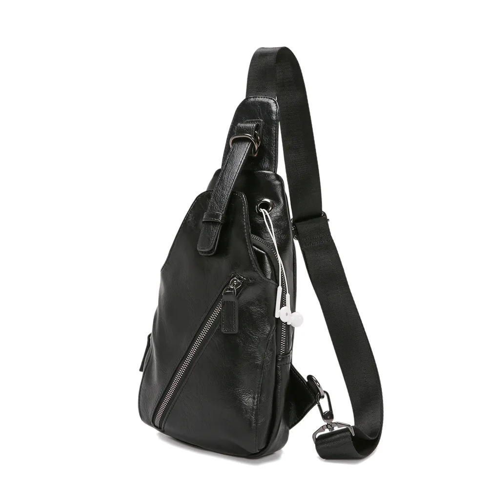 Men's Chest Bag Simple Fashion Youth Shoulder Bag 2023 Large Capacity Pu Chest Bag Men's Outdoor Cycling Sports Crossbody Bag