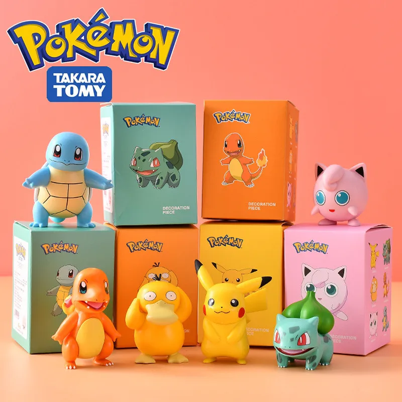 

6 Styles Pokemon Anime Figure Kawaii Figurine Pikachu Charmander Psyduck Squirtle Jigglypuff Bulbasaur Toys Model Kids Gift