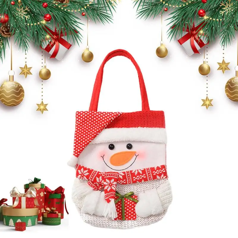 

Knitting Reusable Christmas Gift Bag Holiday Decoration Bag Washable Santa Snowman Candy Cookie Snack Bag For Packaging Food