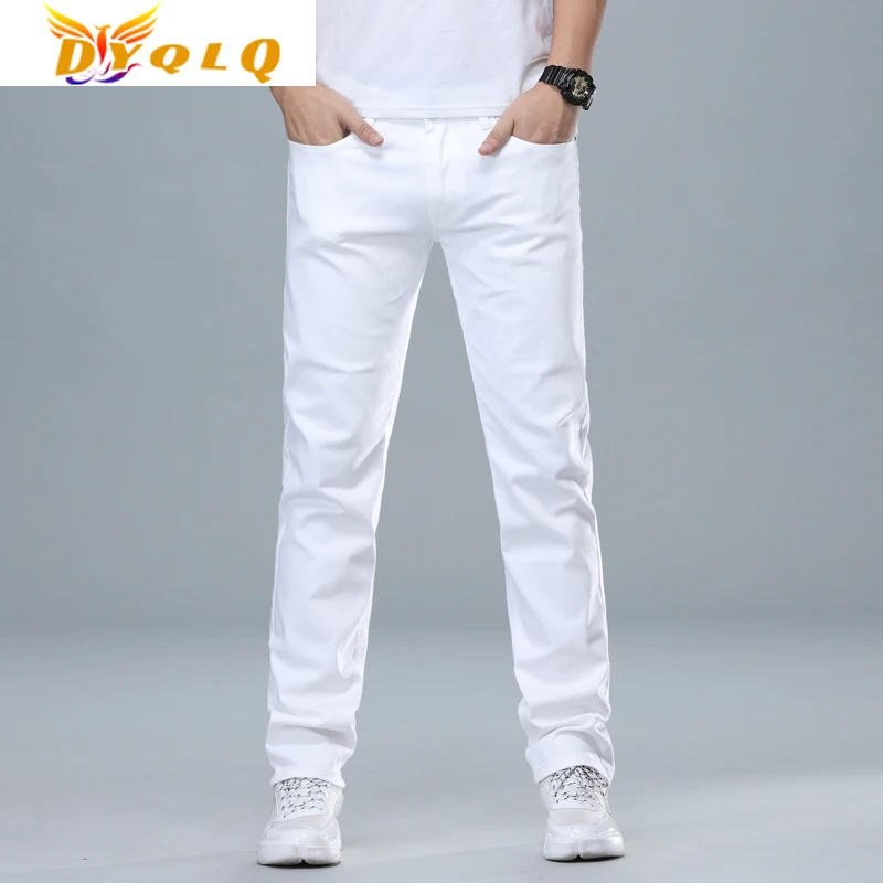 

Джинсы мужские классические, Классические штаны из денима, Стрейчевые хлопковые, в деловом стиле, белые