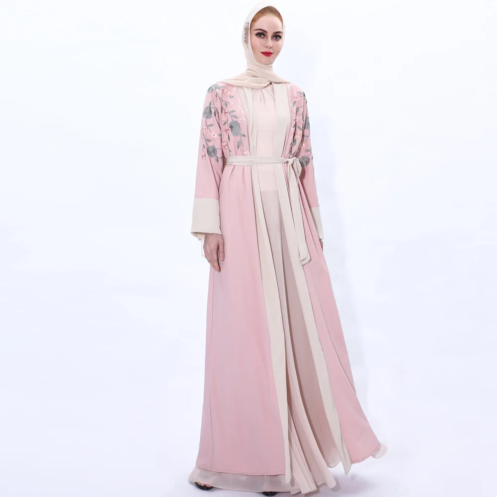 EID Open Abaya Women Dubai Fashion Trend Embroidery Floral Muslim Dresses For Ladies