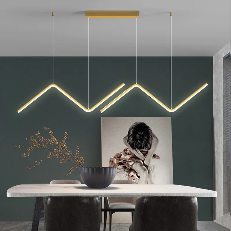 

Nordic Irregular Strip Restaurant Lamp Creative Personality New Dining Room Bar Modern Minimalist Chandelier