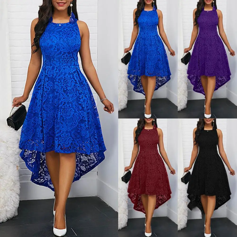 

Formal Dress Round Neck Summer Irregular Hem Solid Color Irregular Hem Dress Elegant Dress for Banquet