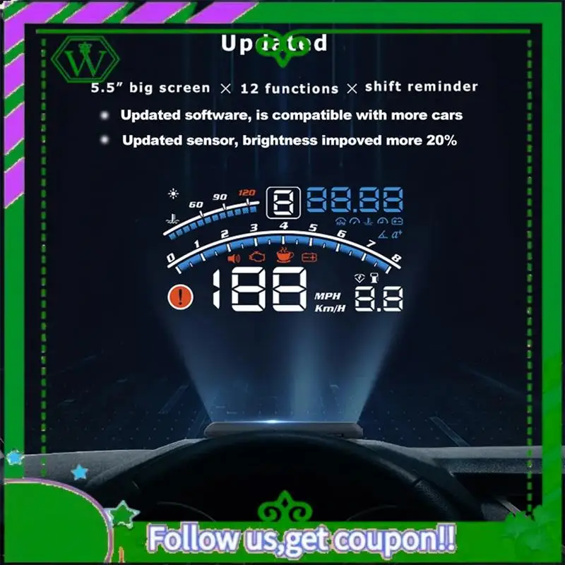 Фото AC34-V41 Heads Up Display Автомобильный OBDII EUOBD 5,5-дюймовый проектор на лобовое стекло HUD Дисплей Напоминание о переключении Температура воды. RPM KM/H Простая установка №3