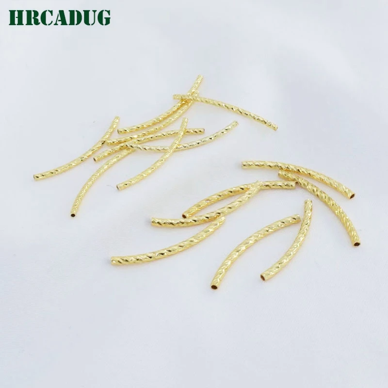 Long 30/35MM Curved Tube 18K Gold Plated Metal Texture Tube Beads For DIY Accessories Necklace Bracelet Jewelry Making Supplies