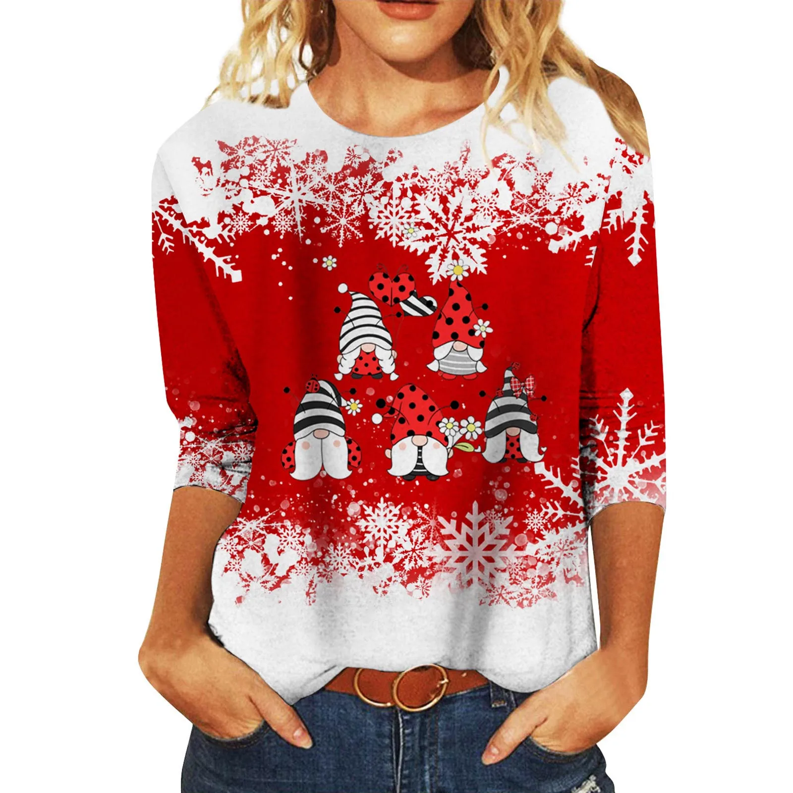 

Женская футболка с круглым вырезом и рукавом средней длины