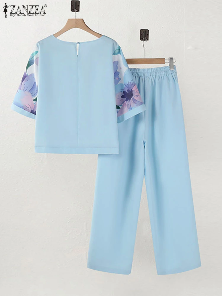 Женский брючный костюм ZANZEA из 2 предметов осенний спортивный блузка с рукавом 3/4