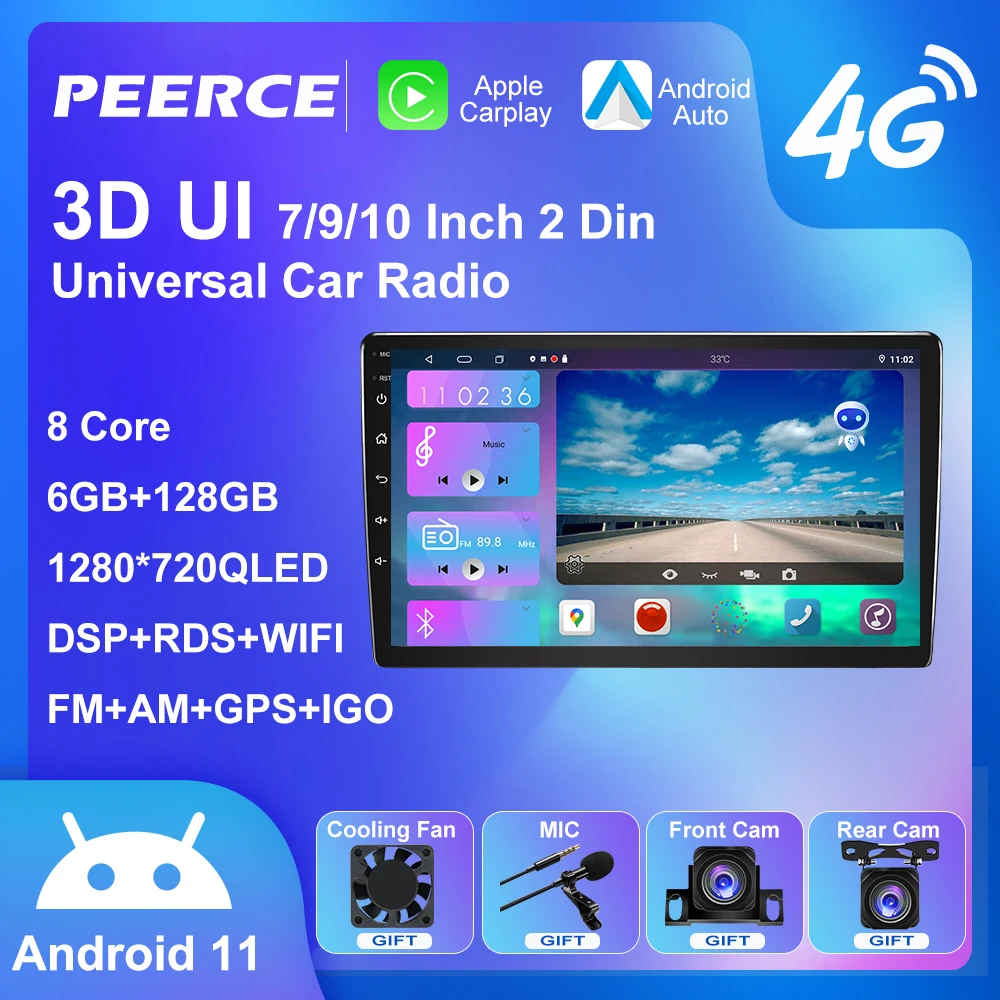 

Автомобильный мультимедийный плеер PEEREC DSP 4G Android 11 2 Din 7/9/10 дюймов 3D UI универсальный автомобильный радиоприемник для Volkswagen Nissan Hyundai Toyota
