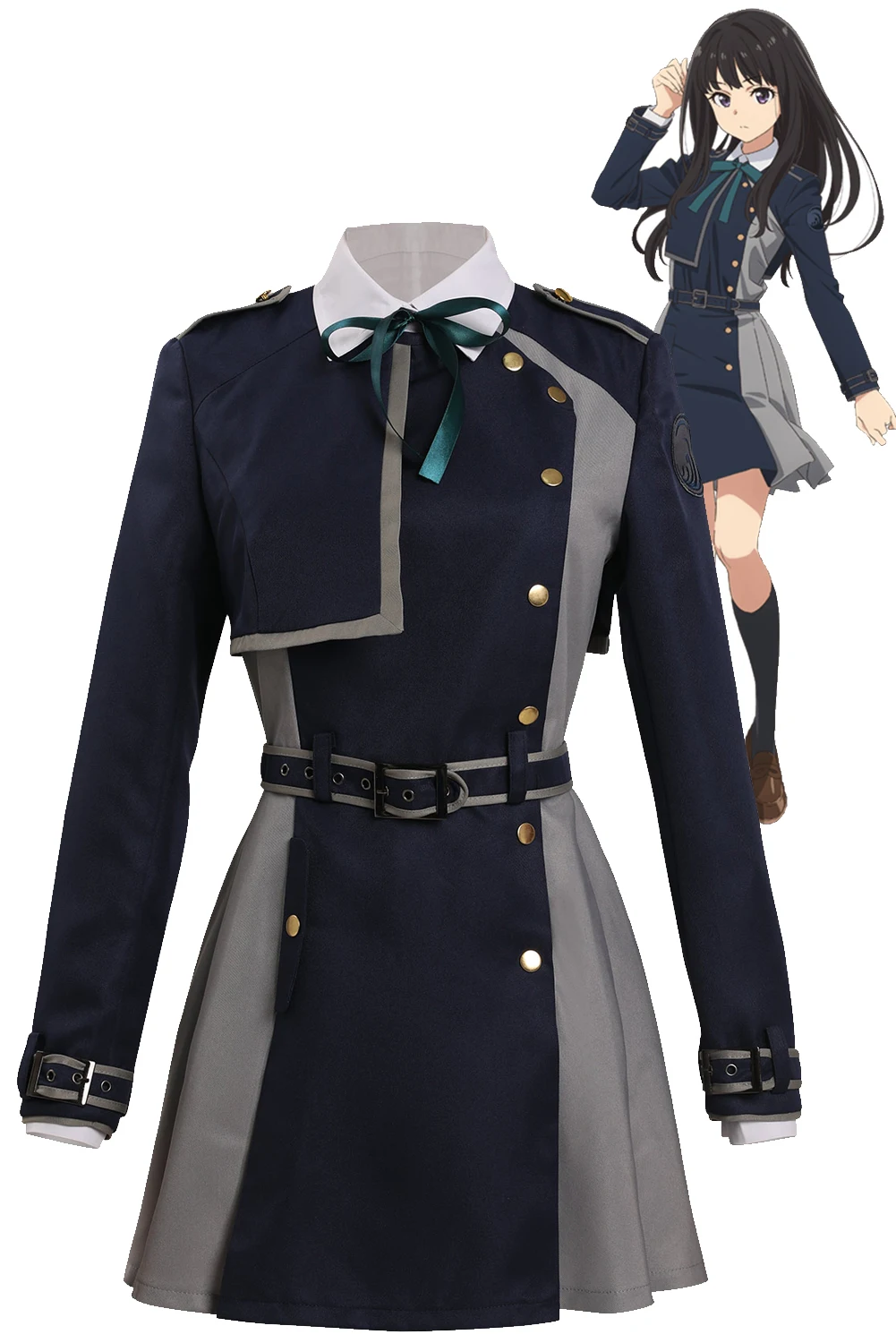 

Lycoris Recoil Anime Cosplay Costume Inoue Takina Cafe Work Uniform Women Girls Long Sleeve Dress Socks Belt Halloween Suit