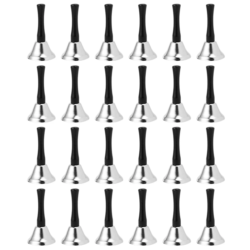 

24 Pieces Hand Bells Silver Steel Service Handbells Black Wooden Handle Diatonic Metal Bells Musical Percussion (Nickel White)