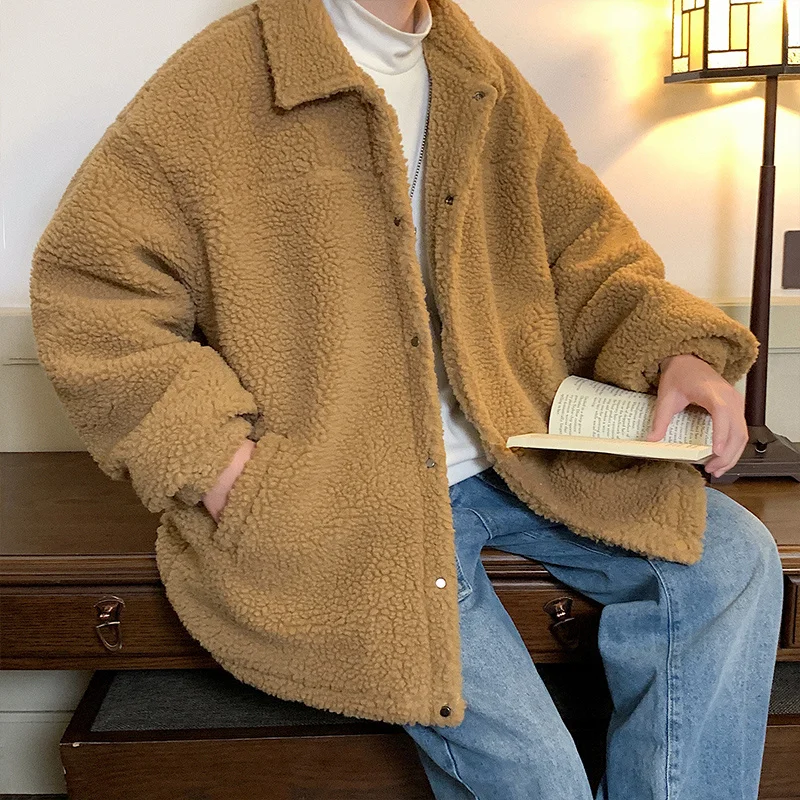 Winter Jacket Men Warm Fashion 3-color Retro Thickened Lamb Wool Jacket Men Streetwear Loose Thick Short Coat Mens Clothes M-3XL