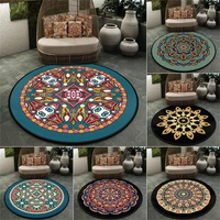round rug mandala carpet for living room boho home decor anti slip wear resistant black floor carpet study bedroom polyester mat