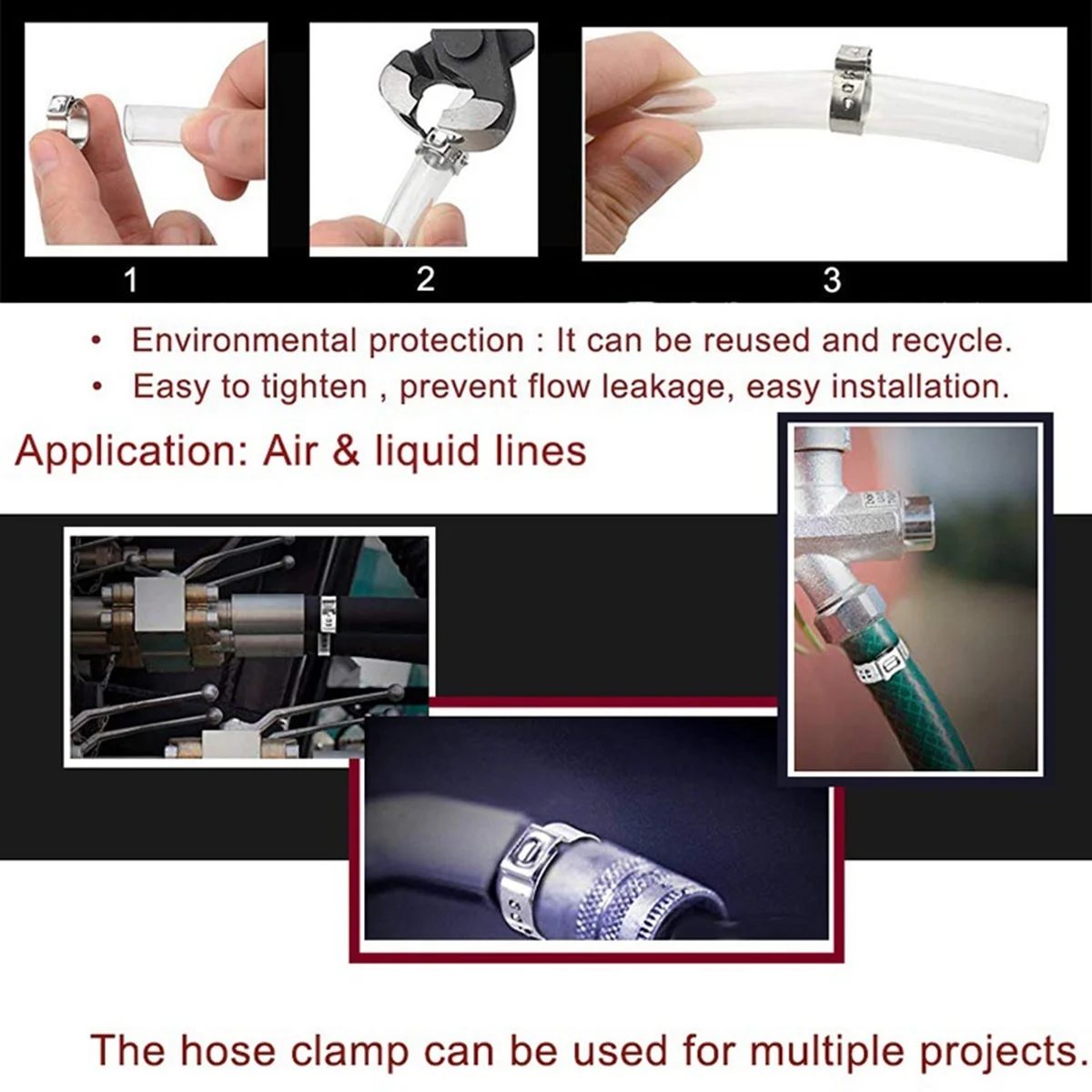 

130 шт. набор плавных зажимов для шланга с одним ушком 7-21 мм 304 зажимы для шланга из нержавеющей стали с зажимом для шланга клещи