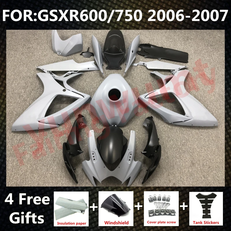 

NEW ABS Motorcycle Whole Fairing kit fit for GSXR600 750 06 07 GSXR 600 GSX-R750 K6 2006 2007 full Fairings kits set grey black