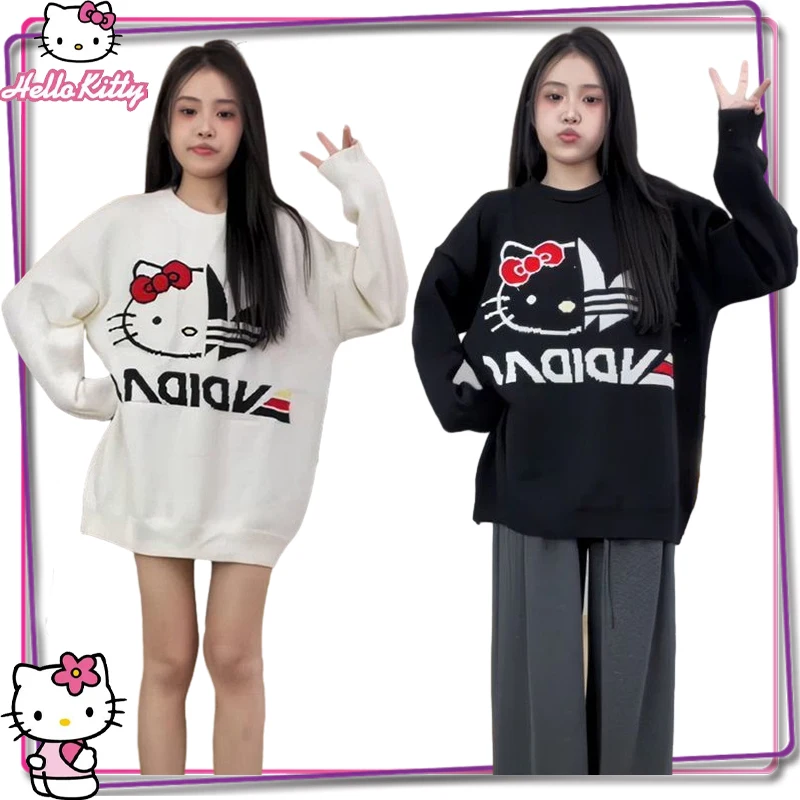 

New Sanrio Hello Kitty Women's Sweater Knit Y2K Autumn/winter Warm Pullover Cartoon Casual Sweater Long Sleeve Sweater Top Gift