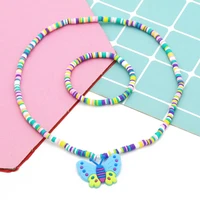 colored butterfly pendants polymer clay beads bracelet necklace set chains supplies for children birthday gifts jewelry set toys