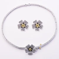 funmode korean version of the flower cubic zirconia bridal necklace and earrings two piece set simple design high end fs283