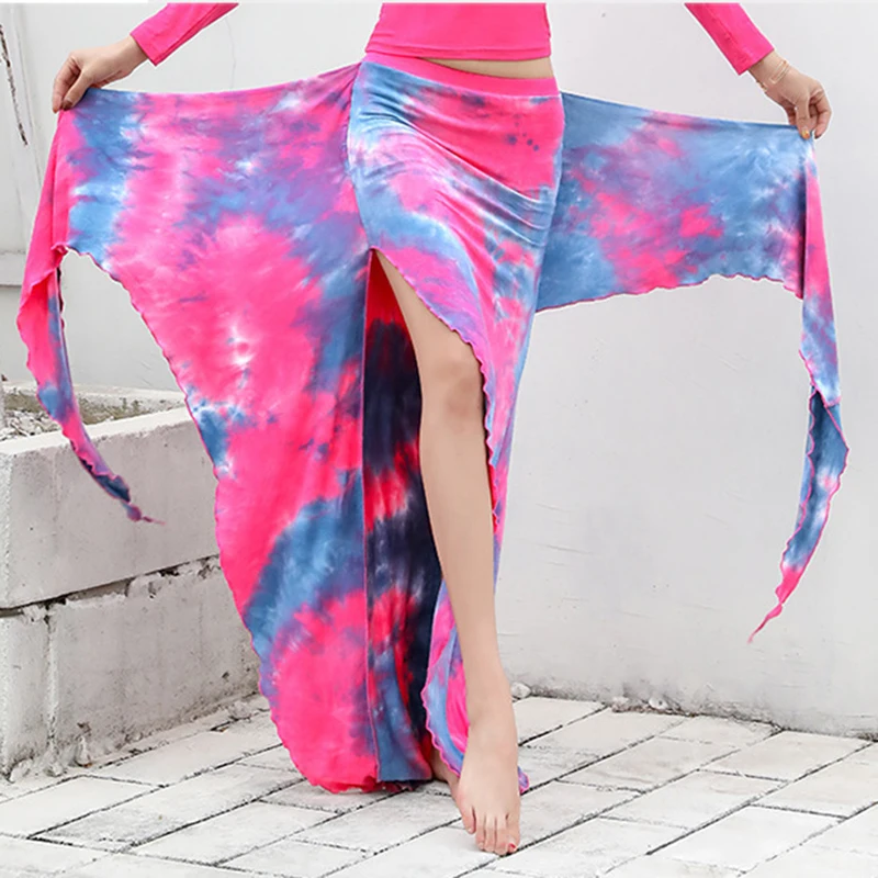

Asymmetric Belly Dance Outfit Overskirt Adjustable Fit Elastic Waistband Bellydance Skirt Tie-dry Costume Class Wear