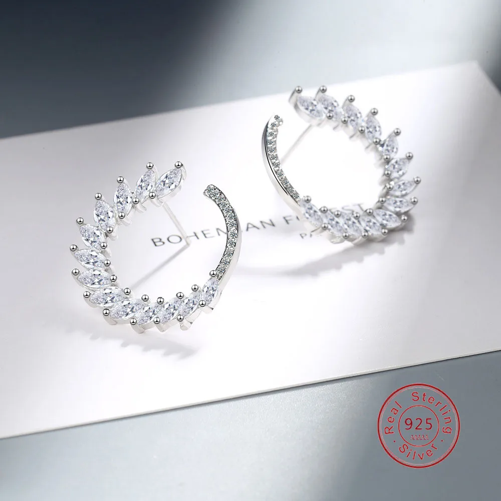 

Luxury 925 Sterling Silver Horse Eye Zircon Earrings for Women Flower Leaf Arc Diamond Love Engagement Jewelry Gift Pendientes