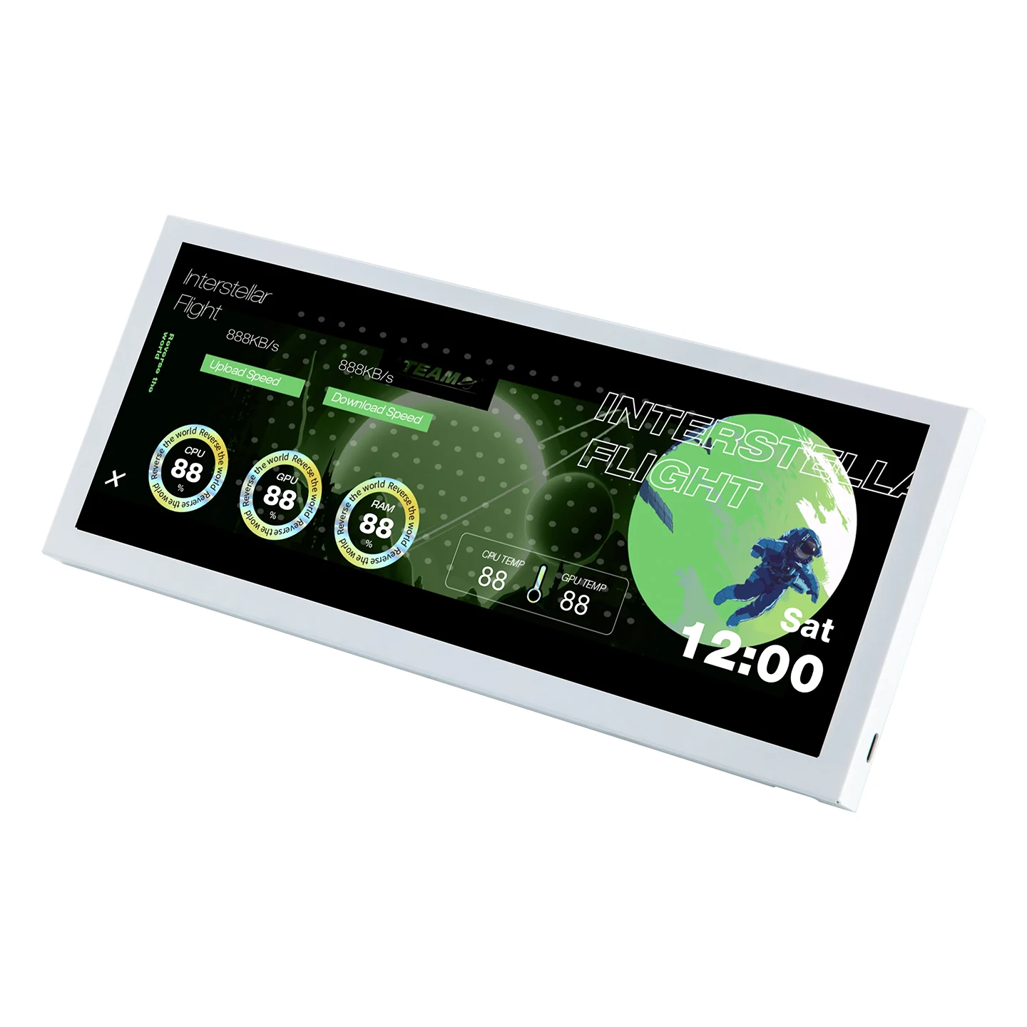 Фото TURZX 12.3-дюймовый IPS-дополнительный экран 1920x720 USB Type-C, умный дисплей, расширенный экран для процессора, графического процессора, оперативной памяти, монитор для компьютера с Windows. №5