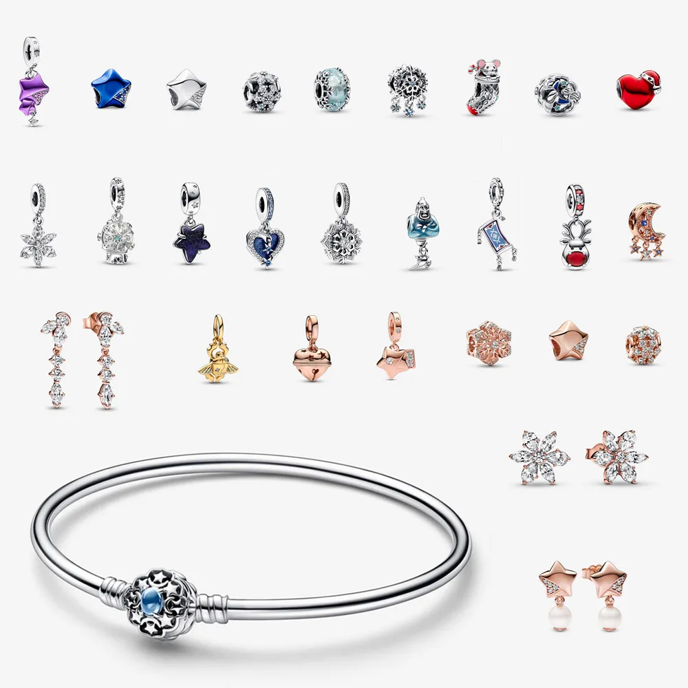 

Ladies Original Charm Hanging 925 Sterling Silver Beaded Bracelet Jewelry Made With Beads DIY Mothers Day Gift