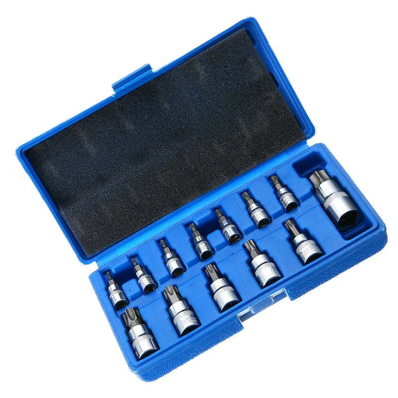 

13pcs Torx Star Bit Socket Metric 1/4" 3/8" 1/2" Drive Workshop Hexagon Metric Chrome Vanadium Hand Drill Bits