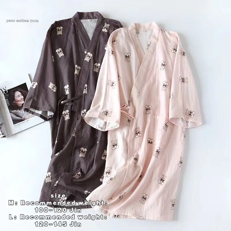 

Халат женский из хлопка, ночная сорочка для пар, стильная тонкая Домашняя одежда из чистого хлопка, мультяшный рисунок, весна-лето