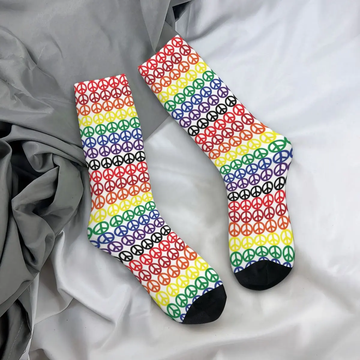 Носки с принтом символа мира винтажные чулки в радужную полоску зимние