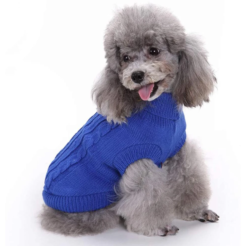 

Одежда для собак Вязаные Свитера Вязаная хлопковая водолазка теплое пальто для щенка уличные аксессуары синяя одежда