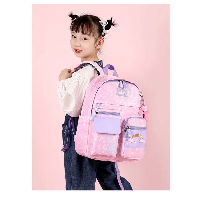 Girls Sweet Gradient Pink Rainbow Schoolbags New Children Primary School Students Grades 1-6 Backpacks All-match Drop Shipping