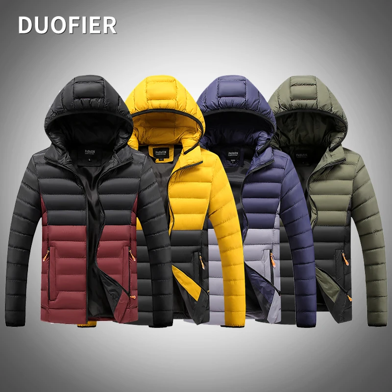 

Men's Jacket Winter Parkas Fashion Patchwork Hooded Coats Detachable Hat Casual Warm Overcoat Mens Streetwear Sportswear Jacket