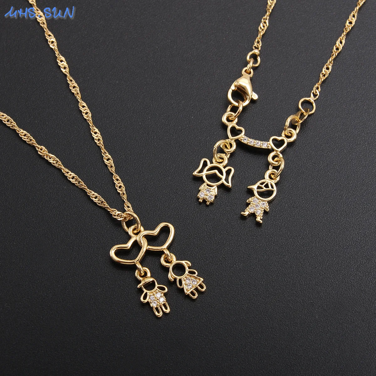 

MHS.SUN Fashion Cubic Zirconia Girls Boy Pendants Chain Necklace Gold Plated Women Choker Necklace For Mother's Jewelry