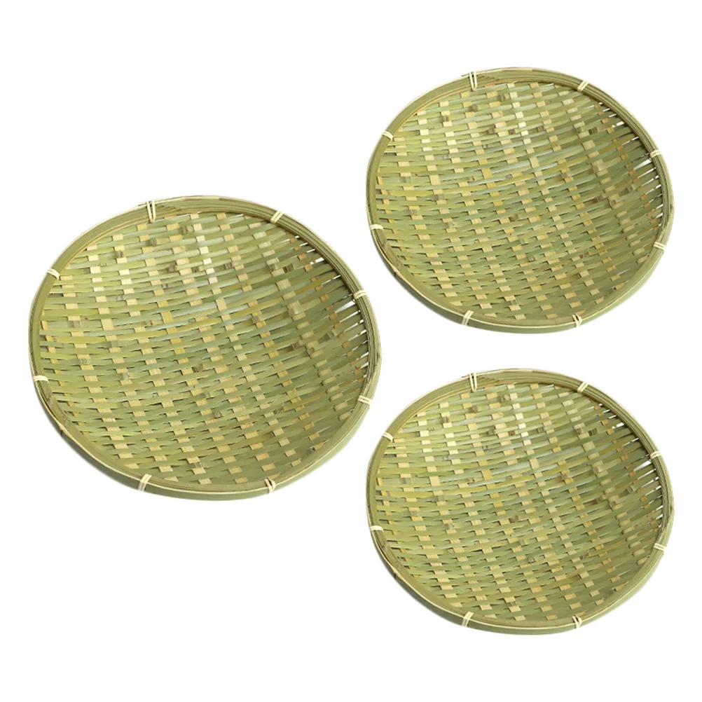 

Bamboo Three Piece Set Decorative Basket Food Tray Natural Home Holder Practical Fruit Coffee Table Decorations