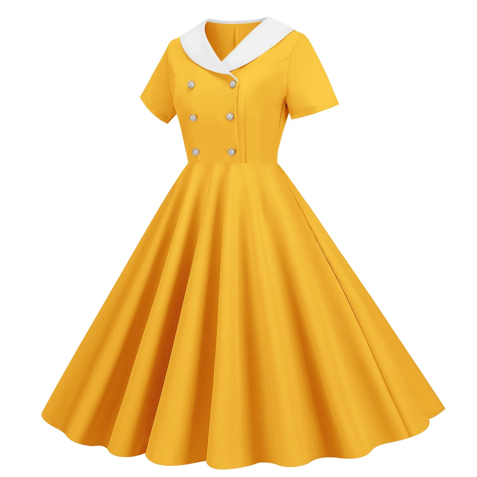 

Women 2023 Summer Retro Solid Color Dress French Vintage 50s 60s Pin Up Rockabilly Party Dress Robe Vestidos Dresses For Women
