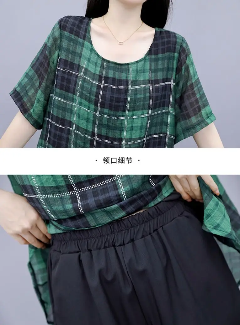 Женский модный костюм большого размера клетчатый Топ и короткие брюки комплект