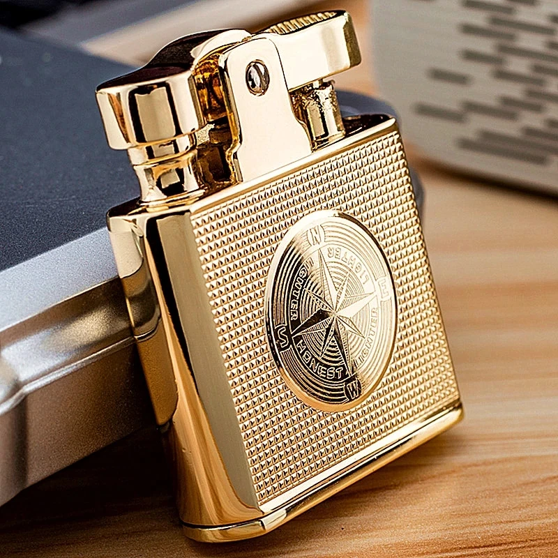 

Vintage Metal Kerosene Lighter Exquisite Engraving and Printing Luxury Luxury High Grade Men's Gift Old Style Cigar Lighter