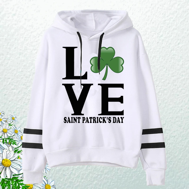 

Saint Patricks Day Love Sweatshirt Oversized Hoodies Autumn Winter Women Kawaii Loose Long Sleeves Tops Love Clothes for Teens