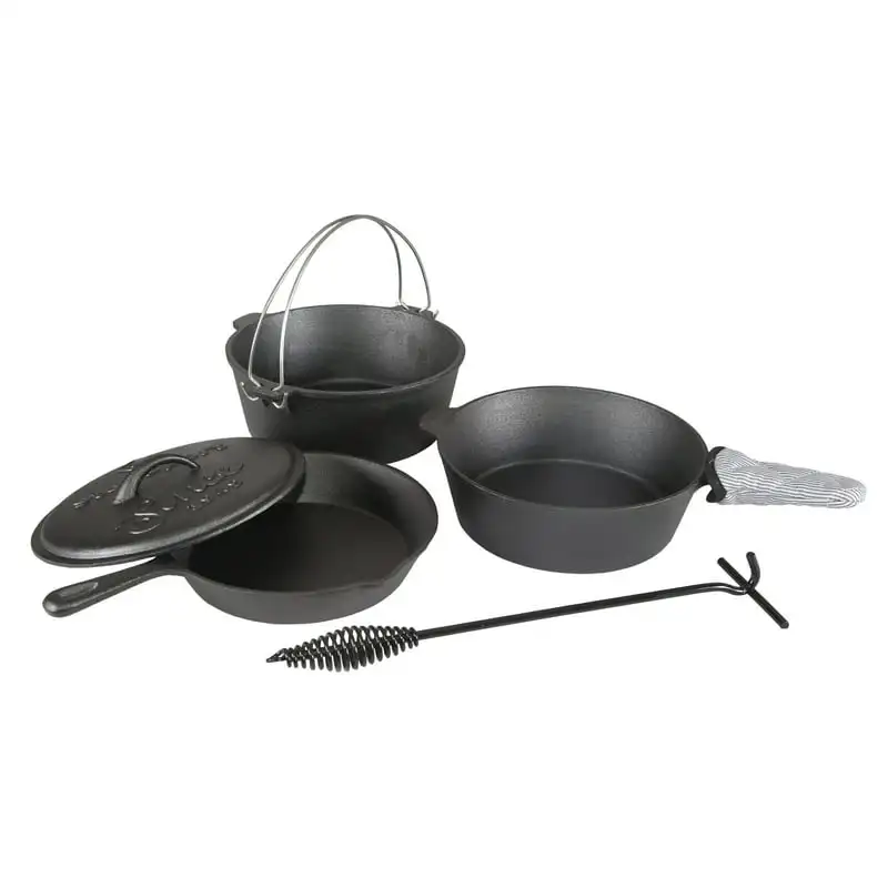 

6 Pieces Cast Iron Camping Mess Kits Cooking Pot Sets for Effortless Cooking