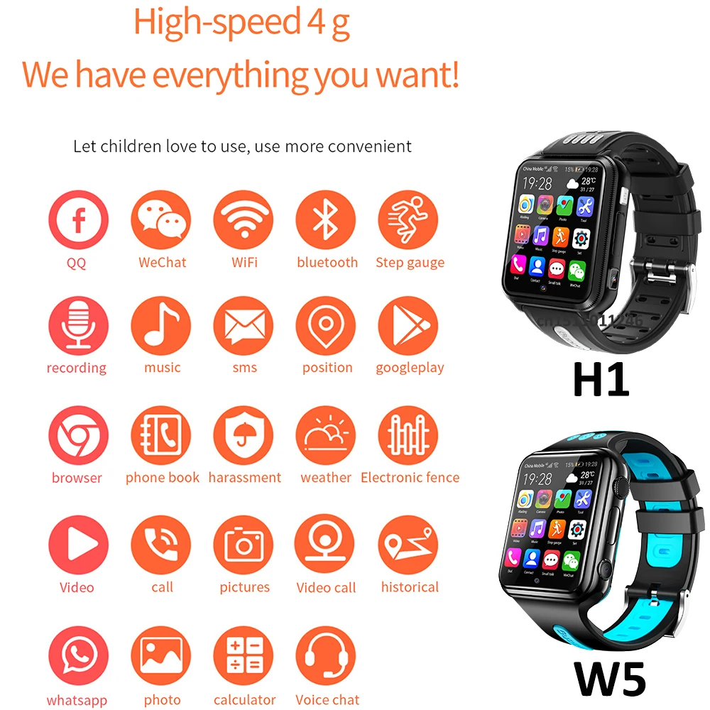 H1 4G GPS Wifi локализация студентов смарт часы детский телефон андроид 9.0 системные