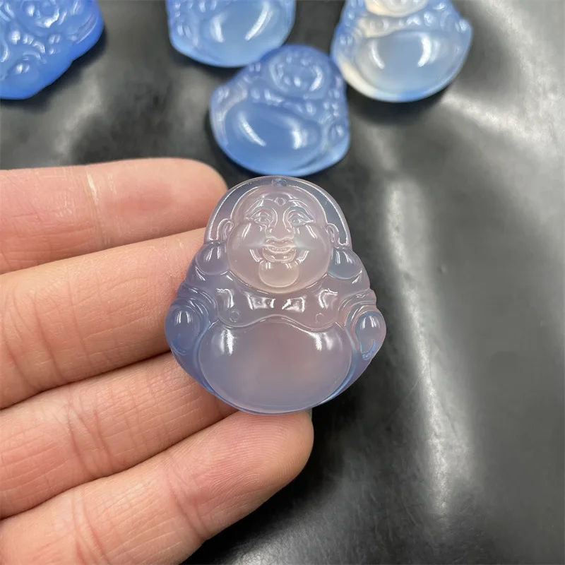 Дешевая подвеска из халцедона голубого цвета агат Будда Майтрея кулон с большим