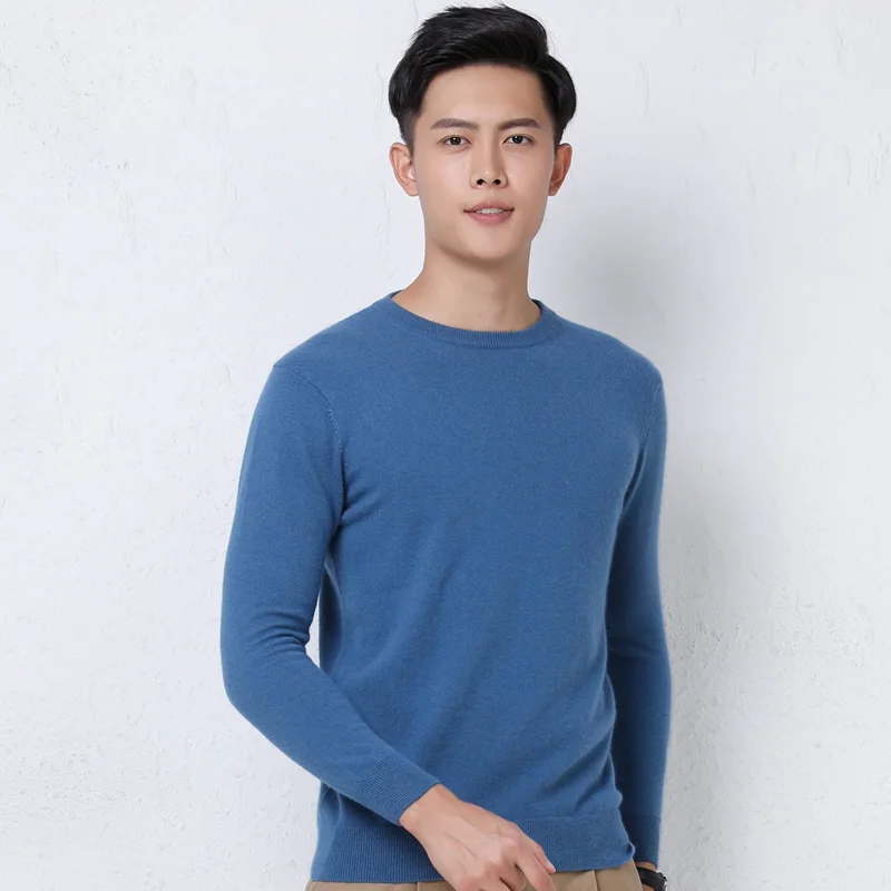 Spring And Autumn Men's 100% Merino Wool Crew Neck Sweater Soft Cashmere Knitted Pullover Flat Versatile Underlay High-End Top