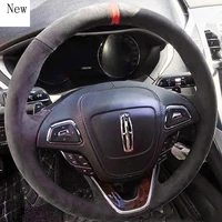 high quality black suede car steering wheel cover set for lincoln mkz continental mkc mkx navigator car interior accessories
