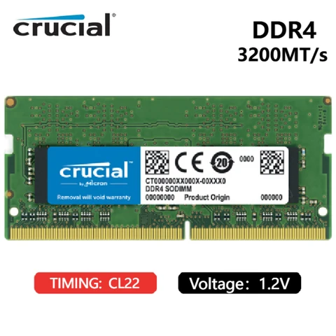 Оперативная память Crucial DDR4, 3200 МГц, 32 ГБ, память для ноутбука SODIMM, 8 ГБ, 16 ГБ, 32 ГБ, одноранговая CL22, 1,2 в, безбуферная памятная оперативная память для ноутбука 260 Pin