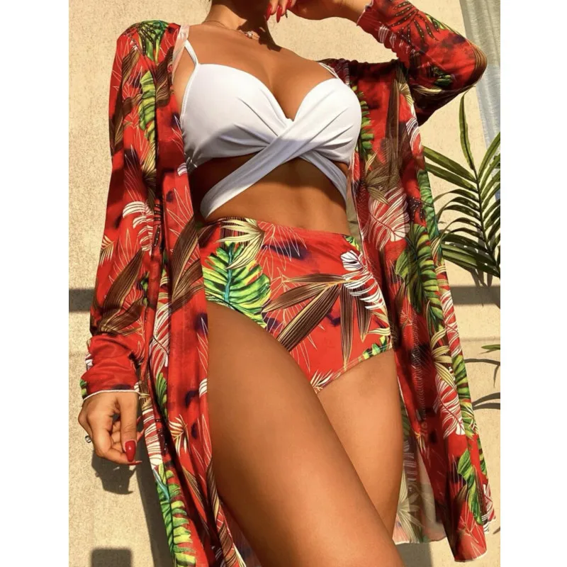 

Бикини 2022, комплект из 3 предметов, купальник с принтом, комплекты для женщин, сексуальный, на шнуровке, три предмета, купальник, Летний Пляжн...