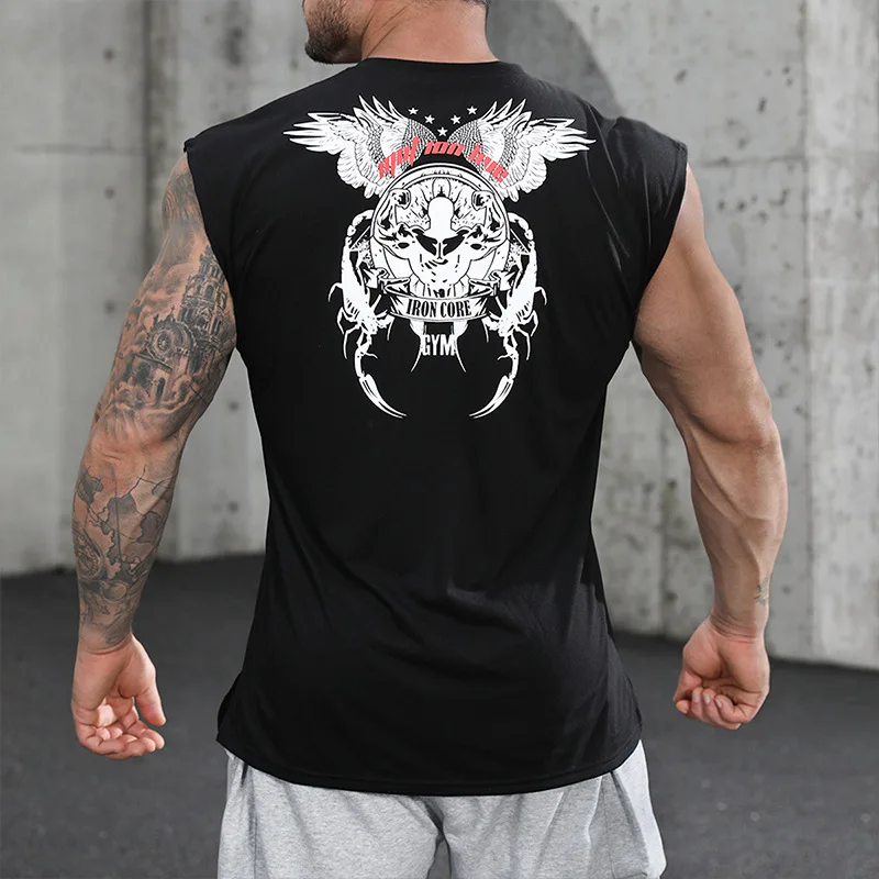 2022 Summer Men's Fitness Sports Vest Loose Large Size Waistcoat T-shirt Men's Personality Printing Quick-drying Bottoming Shirt