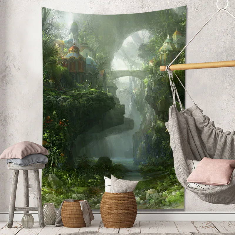 

Гобелен в стиле Фэнтези лес, настенное украшение для комнаты, подвесная ткань для спальни, гостиной, украшение для дома