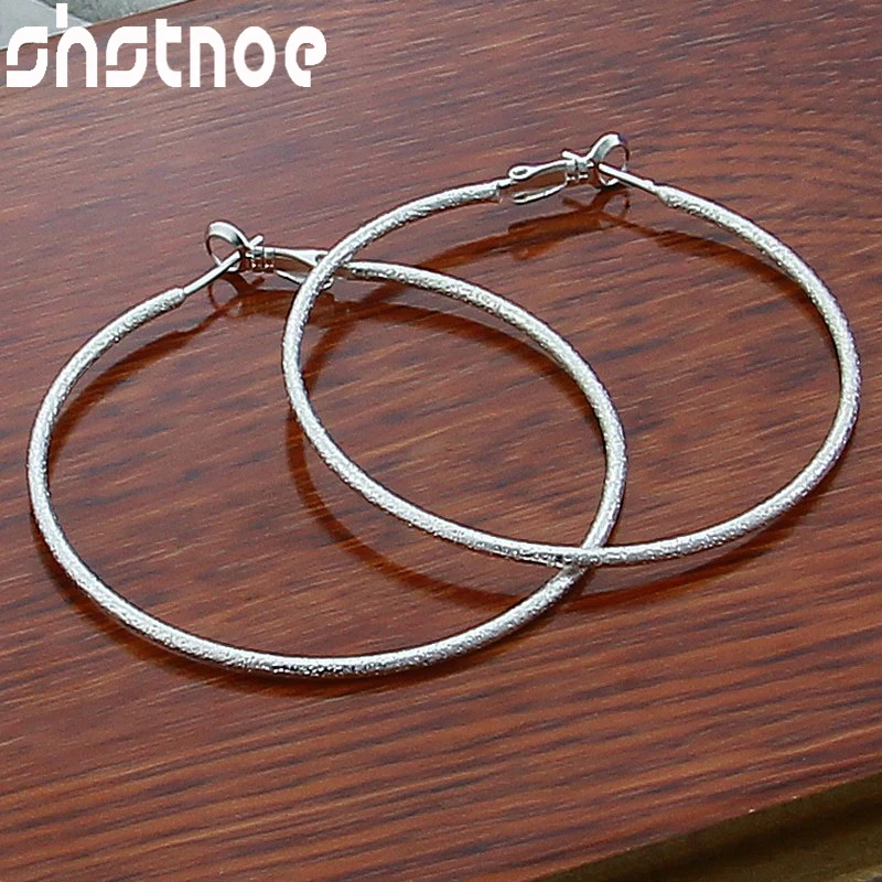 

SHSTONE 925 Sterling Silver 50mm Big Matte Hoop Earrings For Women Party Engagement Wedding Birthday Gift Fashion Charm Jewelry